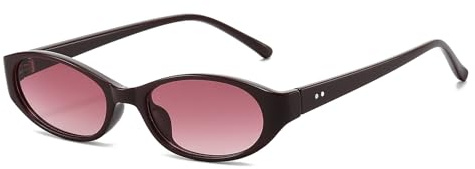 LJCZKA Occhiali da Sole Ovali Piccoli per Donna Retro Occhiali Occhi di Gatto alla Moda Anni 90 con Protezione UV400 (Rosso Scuro Rosa Sfumato)