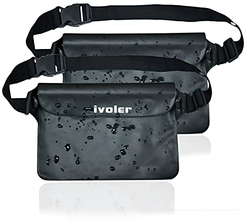 ivoler [2 Stück] wasserdichte Tasche Beutel Bauchtasche Handyhülle Schutzhülle Strand-Tasche für Geld, Kamera und Smartphones Ideal für Wassersport, Strand, Schwimmen, Bootfahren (Schwarz)