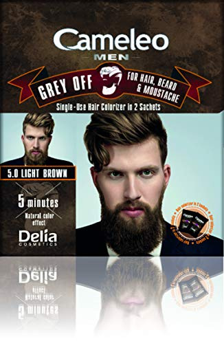 Cameleo Crème de couleur pour hommes - Marron clair - Gris - Teinture jetable en 2 poches - Pour cheveux, barbe et moustache - Facile à utiliser en 5 minutes - Effet de couleur naturel - 0% parabène
