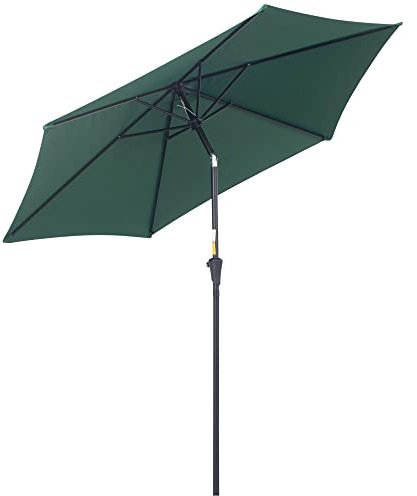 Outsunny Parasol droit parasol inclinable de jardin balcon terrasse manivelle toile polyester imperméabilisée haute densité 180 g/m² Ø2,6 x 2,35H m aluminium vert foncé