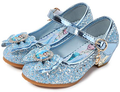 Eleasica Princesa Elsa Zapatos para Niña Frozen Tacón Altos Regalo Sandalias de Vestir Antideslizante Punta Cerrada Zapatos de Disfraz Boda Ceremonia Zapatos de Vestir,Azul,26