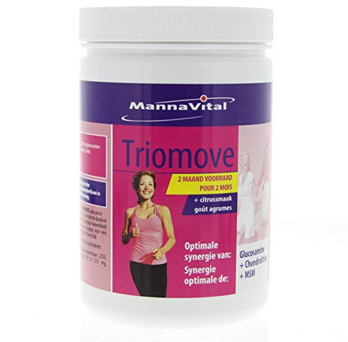 Mannavital Triomove Glucosamine en Poudre, 480g, Vanille, Glucosamine Végétarienne 1500mg, avec Chondroïtine et MSM, Vitamine C