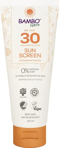 Bambo Nature Sonnencreme, Faktor 30 Sonnencreme, farbstoff- und parfümfreier Sonnenschutz zum Schutz Ihrer Haut, wasserabweisende Sonnencreme LSF 30, dermatologisch getestet, 200 ml