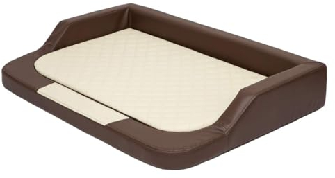 millybo orthopädisches MEDICO Lux Hundematratze ÖKOLEINEN, Hundebett für Kleine, Mittlere, Große Hunde - Robustes, wasserdichtes Hundekissen, ergonomisches Tierbett - 94x62x15 cm Braun mit beige