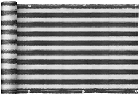 Outsunny Lot de 2 Brise-Vue renforcés occultants Brise Vue pour Balcon HDPE Haute densité 52 œillets + 4 Cordons dim. 5L x 0,90H m Gris Blanc rayé