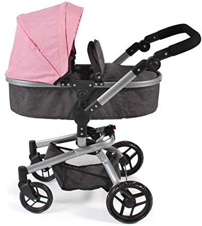Yolo Poussette de poupée combinée 2 en 1 pour Enfants de 4 à 8 Ans, mélange Anthracite/Rose