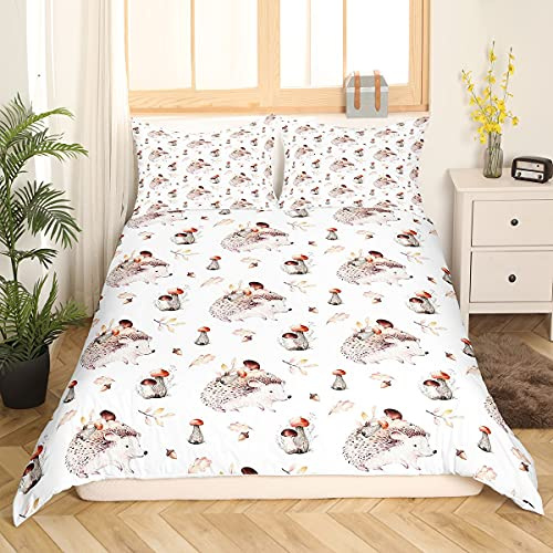 Barns igelkott sängkläder bäddset set Kawaii igelkottar svamp täcke bäddset för barn pojkar flickor tecknat vilda djur påslakan natur sängkläder och linne king size