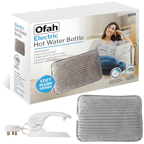 Ultra Plush Rechargeable Electric Hot Water Bottle Bed Hand Body Warmer Cozy Fast Heating Auto-Shut Off Function Over-Heat Protection & No Refill Heat Pad 25cm x 17cm Grey