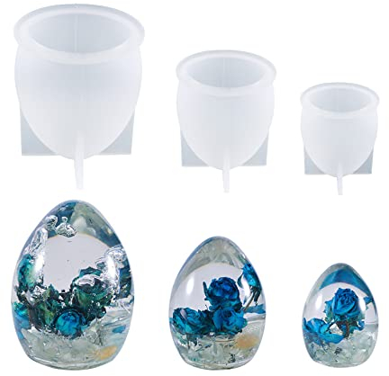 Yalulu 3 Pcs 3D Egg Shape Resin Casting Molds, Large Epoxy Silicone Moulds Jewellery Making Ball Moulds for DIY Resin Art Table Home Decoration