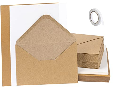 Mocraft 60 Kraftpapier Briefumschläge mit 120 Karten zum Selbstgestalten Briefumschläge ohne Fenster für DIY, Hochzeitseinladungen, Danksagungskarten