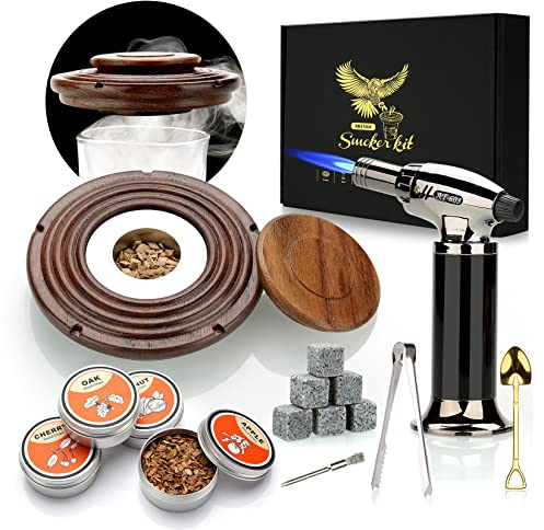 Papa Geschenk Weihnachten, Cocktail Smoker Kit, Whisky Steine, Flambierbrenner, Old Fashioned Whiskey Smoker Drinks Kit, Cocktail Zubehör Für Getränke, Bourbon-Walnuss(Butan Nicht inbegriffen)