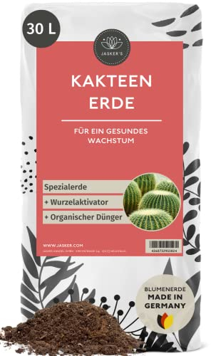 JASKER'S Kakteenerde 30 L - Mit 100 Tage Dünger und Sand angereichert - Kaktuserde - Kaktus Erde für alle Kakteen - Ideale Kakteen Erde zum Pflanzen und Umtopfen - Erde Kaktus - Erde Kakteen