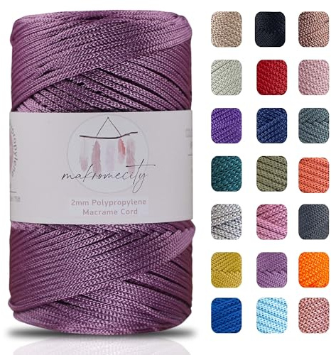 Makromecity Hilo de macramé de 2 mm x 230 m, poliéster premium, cuerda de macramé, hilo de polipropileno, para manualidades, decoración del hogar, plato de hombro, bolso de mano, corredor (ciruelas, 1