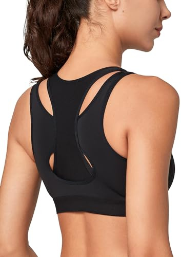 Yvette Sport BH sehr starker Halt mit Verschluss vorne Große Größen für Fitness Joggen Bra, Schwarz, L Große Größen
