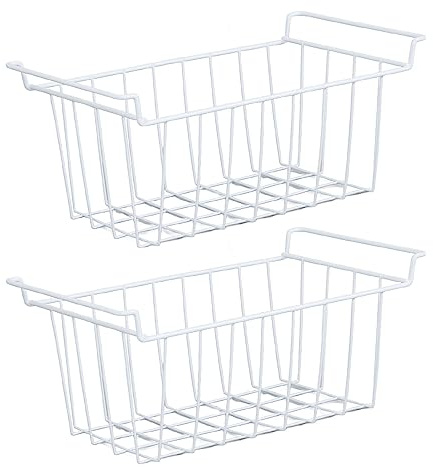 Contenitore Organizer per Congelatore a Pozzetto, 2 Cestelli Portaoggetti Impilabili Filo Metallico per Frigorifero Congelatore, Organizer Dispensa Cestini Portaoggetti (L 41.5*W 24.5*H 20cm)