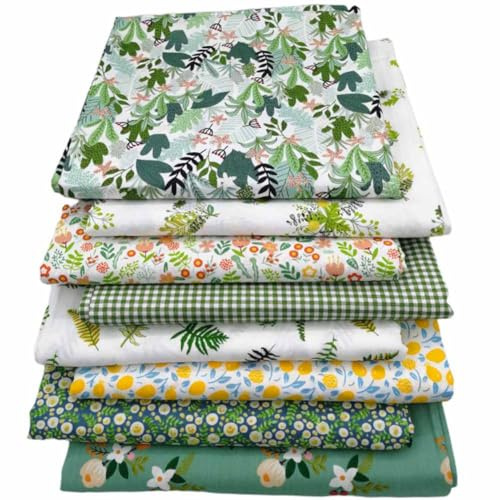 SHTGOI 8 stycken lapptäcken, tyger, paket, grönt bomullstyg med olika blommönster, tygrester, paket 50 x 50 cm, tygkvadrater, bomullsduk, metervara för sömnad, kviltning, hantverk, scrapbooking 4#
