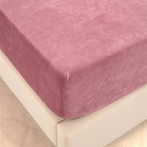 Wotcsil Warm Plüsch Spannbettlaken Flanell Fleece Spannbettlaken 150x200cm Rosa Winter Cashmere Touch Bettlaken Spannbetttuch für Boxspringbett Matratze Hohe bis 25 cm