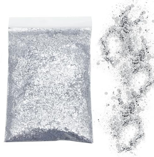50g Glitzer Pulver zum Basteln Silber Glitzerpuder Pailletten Glitzer Pulver Basteln Glitzerpulver Glitter Sequin für Nägel Gesicht Make up Kartenbasteln Nagelkunst Dekoration