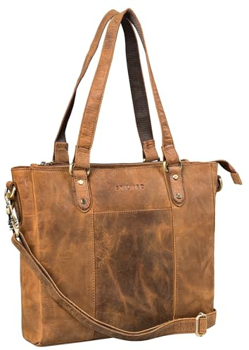STILORD Joy 3-in-1 Vintage Shopper Leder Handtasche Damen Groß Tasche Echtleder Schultertasche Frauen Ledertasche für Arbeit Shopping Freizeit Laptop Farbe:Sepia - braun Plain
