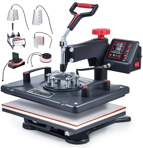 CREWORKS 8 IN1 Pressa a Caldo 30 X 38CM 1250W Pressa a Calore Macchina Sublimazione Digitale Rotazione a 360 Gradi Trasferimento Multifunzione con Termopressa per Magliette Cappellini T-Shirt Tazze