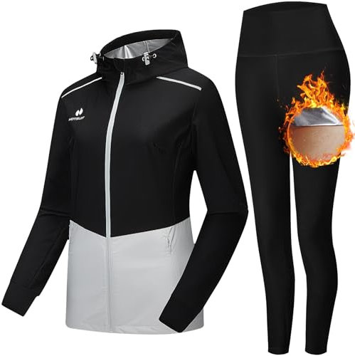 HOTSUIT Sauna Suit for Women for Sport Sweat Jacket with Zipper and Sauna Leggings for Workout on Gym Black-2XL