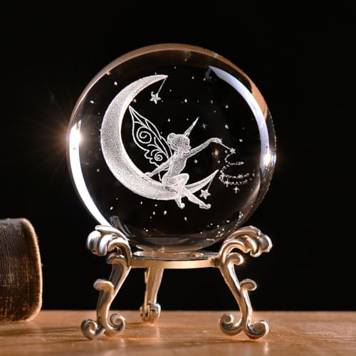 IFOLAINA Pisapapeles de bola de cristal de luna 3D, esfera de cristal, encantadora, figuras de hadas para decoración del hogar para niña