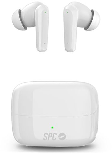 SPC Ether 2 Pro – Auriculares inalámbricos Blancos con cancelación Activa del Ruido, autonomía 6 Horas + 20 Horas en Estuche de Carga, Modo Gaming, IPX4, Control táctil y Ligeros