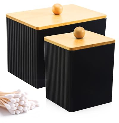 GOURDBRO 2Pcs Housse en Bambou Anti-Poussière Boite Coton Tige, Acrylique Robuste Rangement, Distributeur, Coiffeuse Peut Stocker Boule Épingles à Cheveux