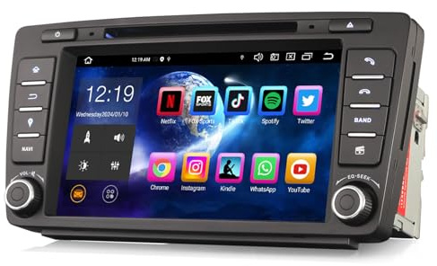 Erisin 8-Core 4GB+64GB Android 14 GPS Navegación DVD Estéreo de Automóvil para Skoda Octavia Yeti Rapid Superb Roomster 8 IPS Pantalla táctil Soporte CarPlay Android Auto DSP Bluetooth 5.0 WiFi Dab+