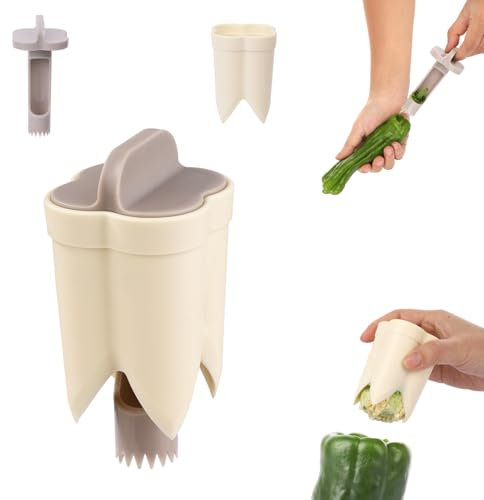 Vide Poivrons 2 en 1, Épépineur Épépineur Légumes et Fruits Outil de Coupe de Poivrons 2 en 1 Outil d'Élimination des Graines pour Légumes et Fruits (Blanc Cassé)