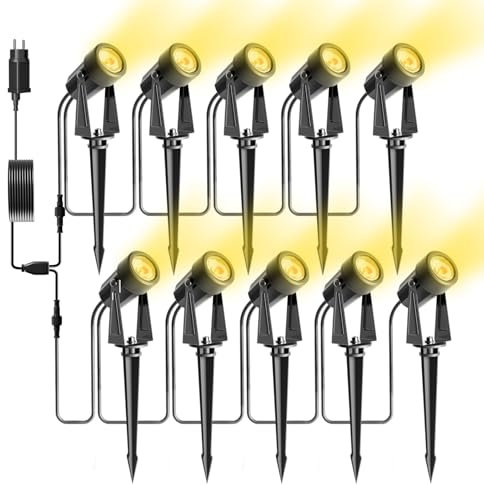 Bomcosy Garden Spotlights Mains Powered, 105FT/32M Landscape Lights, 3000K 27V Spike Light Mains IP65 Waterproof Outdoor Garden Lights Pathway Lighting for Lawn Yard, Patio Decorations