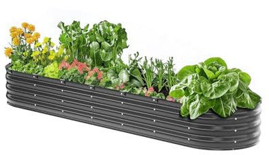 VEVOR Letto da Giardino Rialzato in Metallo, Fioriera Zincata per Esterni, con Fondo Aperto, Letto Rialzato Ovale per Giardinaggio di Verdure, Fiori, Piante Grasse, Grigio Scuro 2390 x 600 x 270 mm