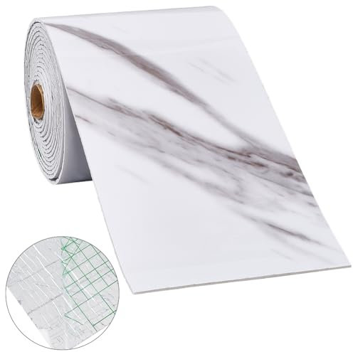 CRASPIRE Borde de Papel Tapiz de Grano de Mármol Autoadhesivo Color Blanco para Espejo Papel Tapiz de PVC Extraíble Resistente Al Agua para Espejos de Baño Marcos Azulejos Decoración de Gabinetes