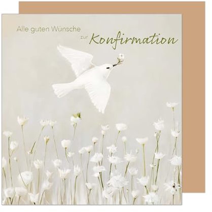 Edition Seidel Premium quadratische Glückwunschkarte zur Konfirmation mit Umschlag. Konfirmationskarte Karte Grußkarte Junge Mädchen Jugendliche Taube Blumenfeld (KFQ112 SW025)