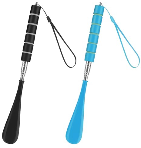 AYBUY 2 Pack Shoe Horn, Scalable Long Handled Shoe, 28.5-70.5CM Adjustable Long Shoe Horns, Portable Smooth Plastic Shoe Horn for Men, Women, Seniors, Kids (Black & Blue)