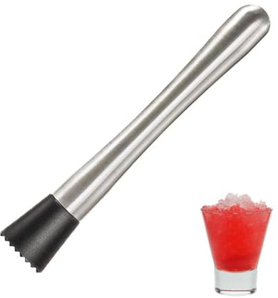 Cocktail Muddler,Stainless Steel Ice Crushers Mojito Kit With Grooved Bartending Tool for Cocktail Making,Fruit Crushing,Muddling & Mojito Making Bartender Professional and Amateur Alike,Silver 20cm