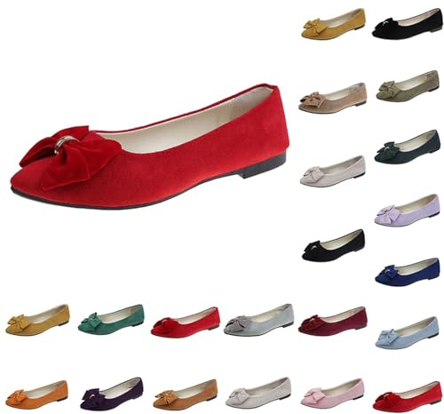 Generisch Ballerine da donna con suola traspirante, morbida, in finta pelle scamosciata, piatta, elegante, con supporto metatarso, suola leggera, flessibile, per il lavoro, Colore: rosso, 43 EU