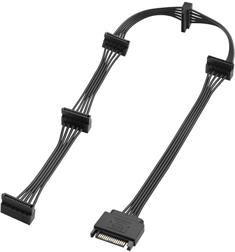 ELFJMZP Câble répartiteur d'alimentation SATA 15 broches 1 mâle vers 5 femelles 18 AWG en cuivre étamé 62 cm pour disque dur, SSD, lecteur CD - Bloc d'alimentation multi-disques pour PC, serveurs NAS