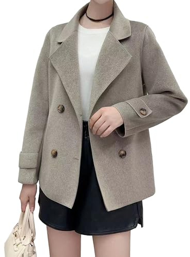 Manteaux cabans pour femmes, veste blazer courte en laine à double boutonnage, mode automne-hiver, revers, manches longues, trench-coat décontracté