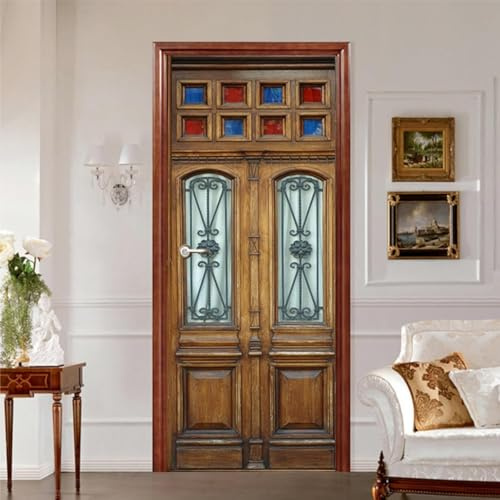 Pegatinas Puerta 3D Madera Retro Pegatinas para Puertas de Estilo Rural Vinilo Decorativo Pegatina Pared Mural para Puerta Autoadhesivas Papel Pintado Puerta 90x210 cmd-943