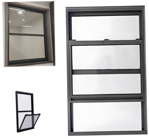 ZIUSFAC 60×45cm Ventana De Servicio De Aluminio Ventana Corredera Vertical Ventana De Ventilación Negro Ventana De Sótano con Vidrio Templado Pantalla((HxW) 60x45cm/24x18)