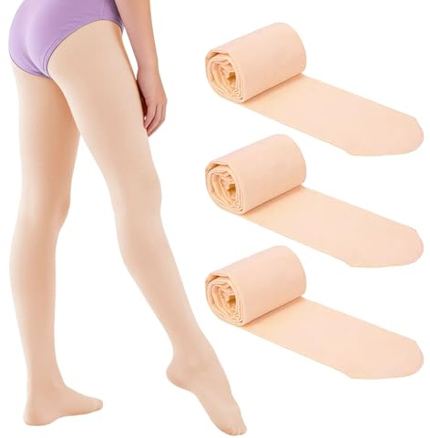 GOZINA Ballet Tights, 3 Pcs Footed Soft Fabric Ballet Tights Girls for 3-16 Years in Pink (UK, Age, 5 Years, 10 Years, Regular, Pink)