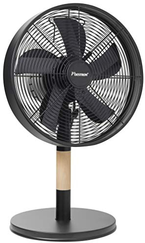 Bestron Ventilateur de Table Mobile Ø 35Cm, Ventilateur Design avec 3 Niveaux de Vitesse & Fonction Oscillation 80°, Hauteur : 35 Cm, 35 Watts, Dft35Wb, Couleur: Bois/Noir