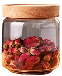 Barattolo in vetro per alimenti 450ml contenitore in vetro trasparente con chiusura ermetica coperchio in legno di acacia contenitore per alimenti per caffè tè spezie zucchero noci snack e caramelle