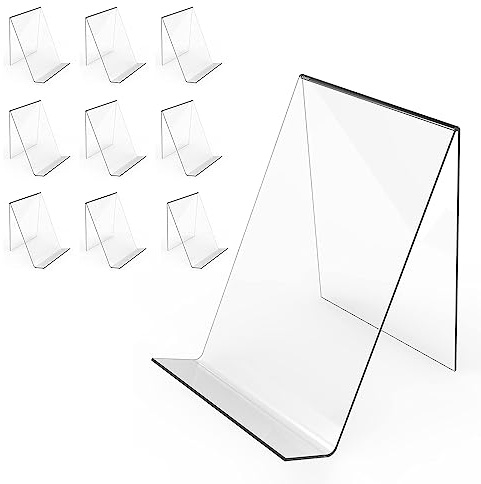 Boloyo Acrylic Book Stand Without Ledge,6 Inch 10PC Clear Acrylic Display Easel Transparent Display Stand Holder Tablet Holder for Displaying Pictures,Books,Artworks, CDs
