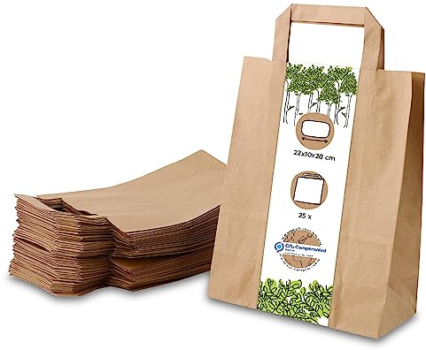 BIOZOYG 25x Papiertragetaschen 22 x 10 x 28 cm - braune Papiertüten mit Henkel Einkaufstüten - Papiertaschen Geschenktüten Tragetaschen Recyclingpapier