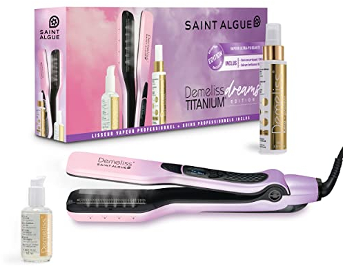 Demeliss SAINT ALGUE - Haarglätter TITANIUM DREAM EDITION - Schwimmende Platten, Titanbeschichtung - Ultrastarker Dampf - Integrierter XL-Tank 40ml - Abnehmbarer Kamm