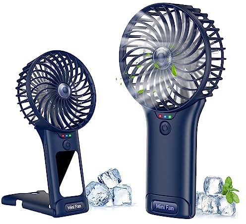 Wastou Ventilatore Portatile, Mini Ventilatore Silenzioso Ricaricabile USB, Piccolo Ventilatore Personale a 4 Velocità con Specchio, Ventilatore da Tavolo a Batteria per Viaggi in Ufficio all'Aperto