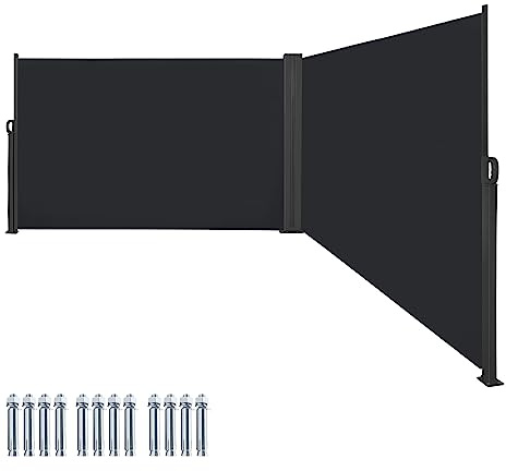 VA-Cerulean Seitenmarkise Doppel ausziehbar, Sichtschutz Balkon, Sonnenschutz UV-Beständig, Einstellbar Breite Windschutz Terrasse für Zaun Garten, 1,6 * 6m Dunkelgrau