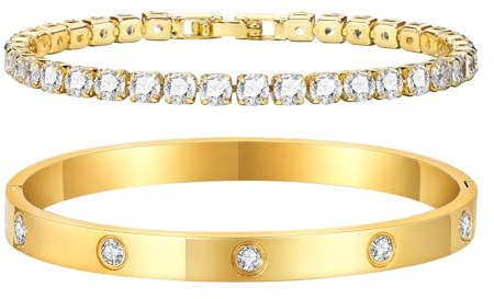 Zirconia damtennisarmband: 2 st damarmband Edelstal 6 mm bredd 17/19 cm smycken armband silver guld present till mamma, vän, dotter, Verschiedene Größen, Sten Zirkonium Silver, Cubic Zirconia